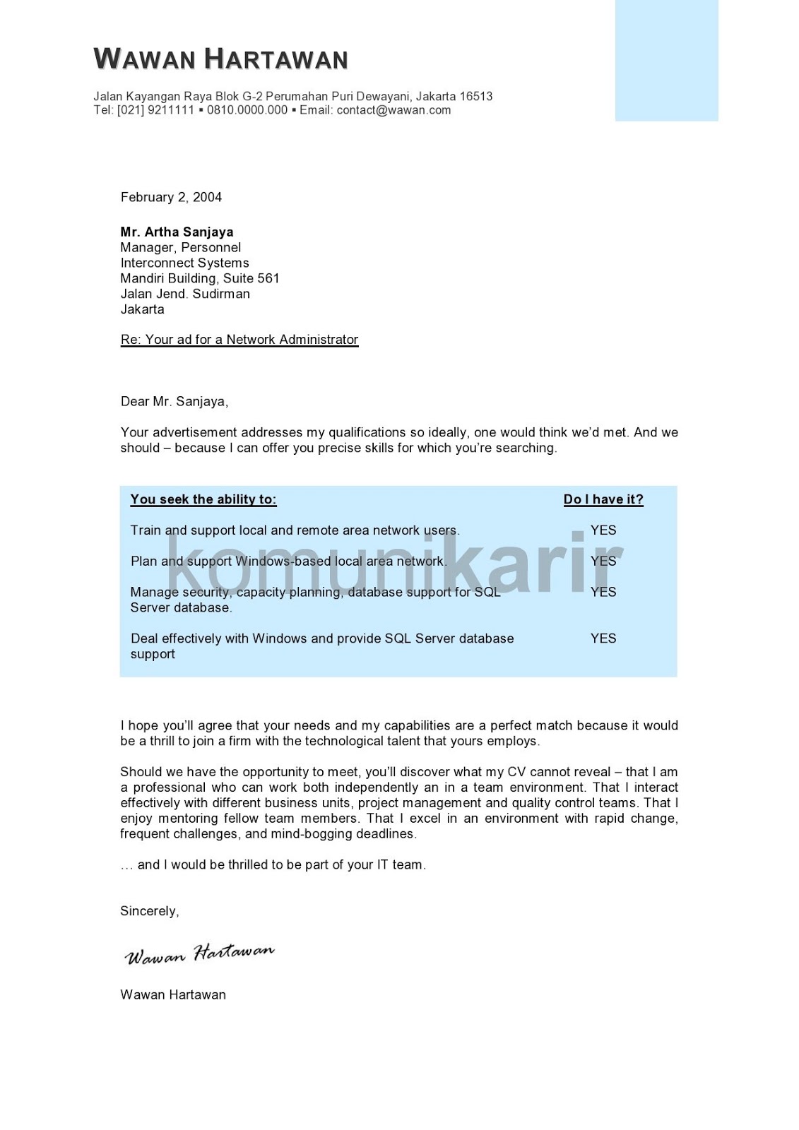 contoh essay melamar pekerjaan
